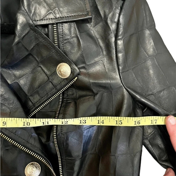 Nwot L’AGENCE Billie Black Croc Embossed Leather Double Breasted Moto Jacket XS - Picture 8 of 13